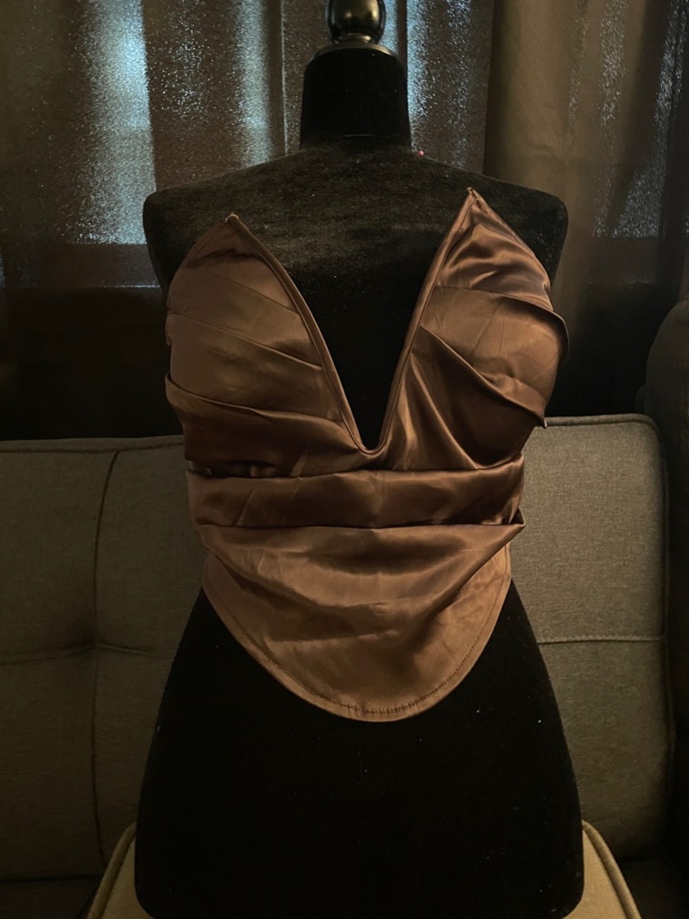 Fashion Nova Brown Satin Strapless Bustier Top